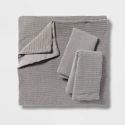 New - Threshold Cotton Waffle Duvet Cover Set Waffle Weave OEKO-TEX ThresholdBullseye Deals