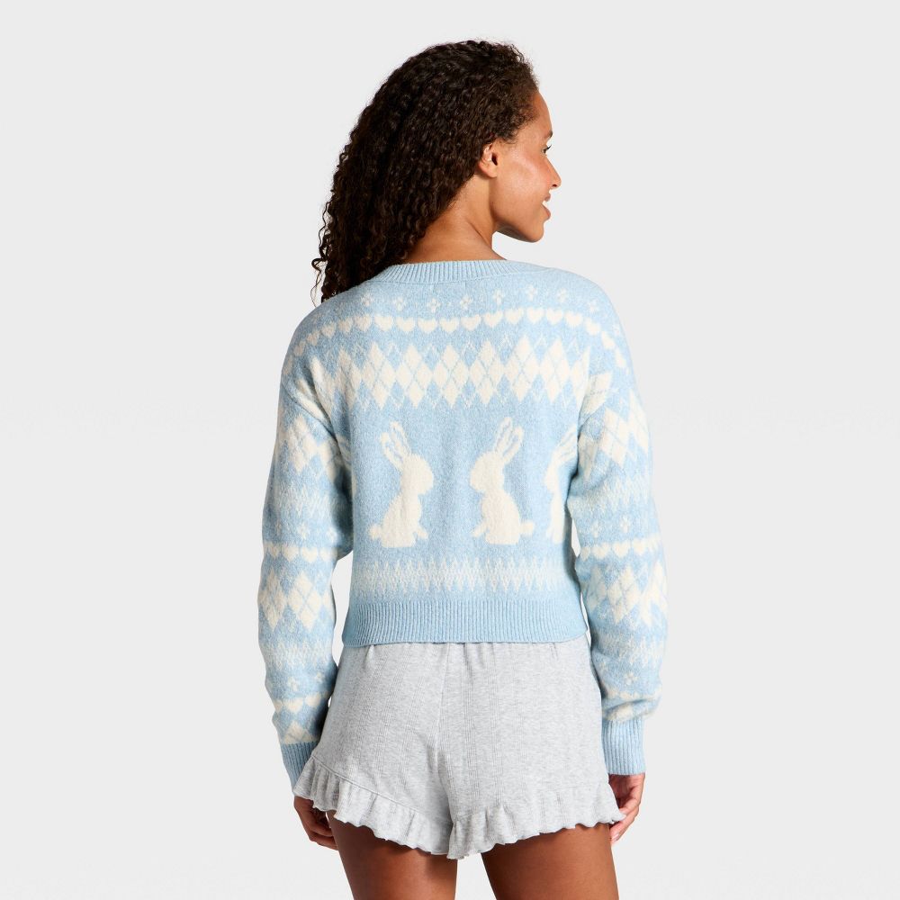 New - Women's Rabbit Print Cropped Cardigan Sweater - Wild Fable™ Blue XXS
