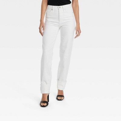New - Universal Thread Women's High Waisted Straight Cargo Jeans 90's Vintage, White Universal ThreadBullseye Deals