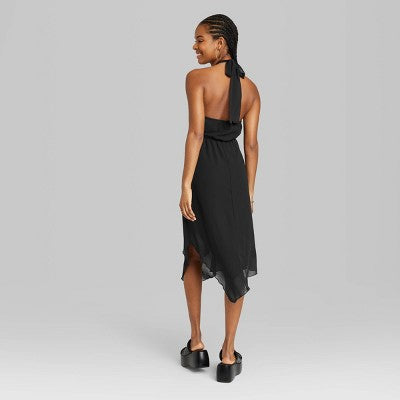 Wild Fable Women's Chiffon Halter Dress Mesh Front Slit Wild FableBullseye Deals