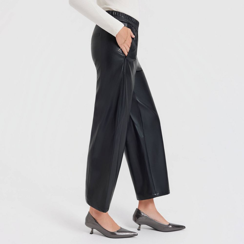 New - Women's Mid-Rise Barrel Leg Faux Leather Pull-On Pants - A New Day™ Black XXL
