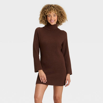 New - Women's Mini Sweater Dress - A New Day™ Brown S