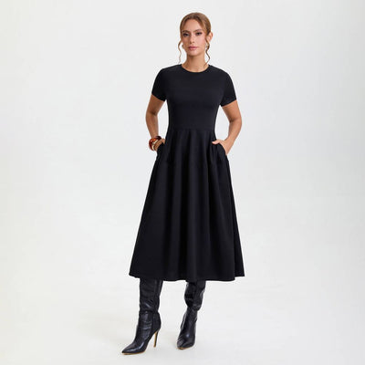 New - Women's Short Sleeve Midi A-Line Dress - A New Day™ Black XS