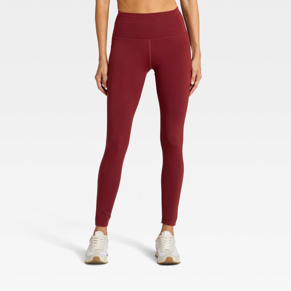 New - Women's High-Rise Fleece Lined Winter Leggings - All In Motion™ Maroon XS
