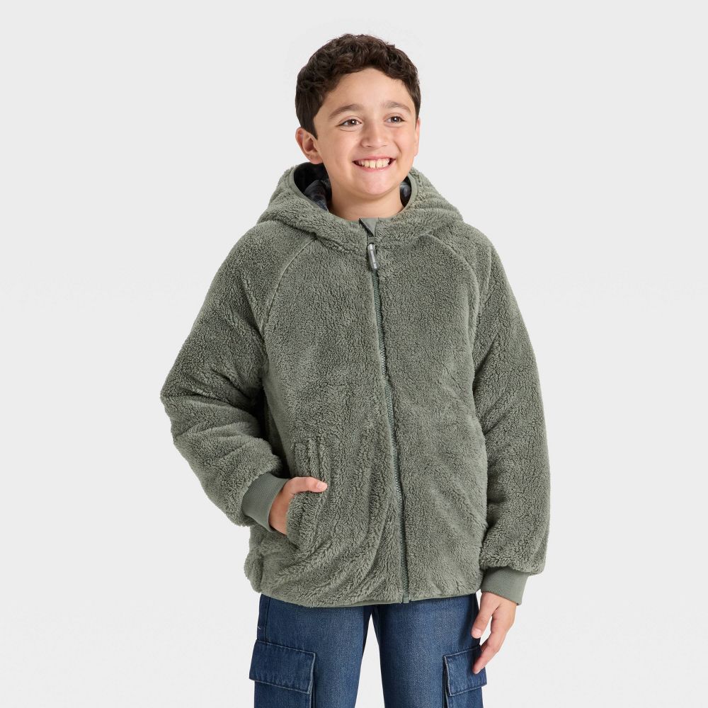 New - Boys' Denoeye Printed Hooded Reversible Puffer - Cat & Jack™ L