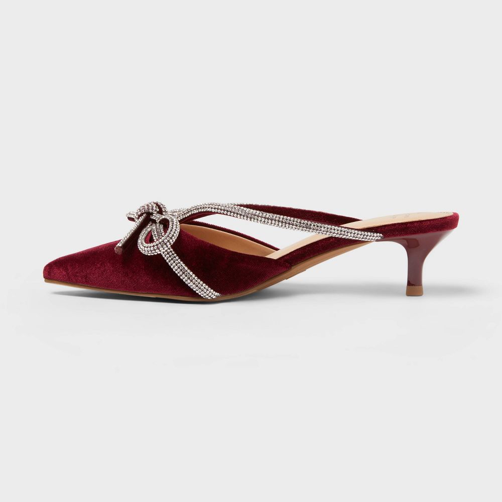 Open Box - Women’s Gwen Rhinestone Bow Heels - A New Day™ Burgundy 11