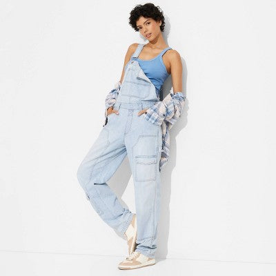Open Box - Women's Baggy Denim Overalls - Wild Fable Light Wash M Wild FableBullseye Deals