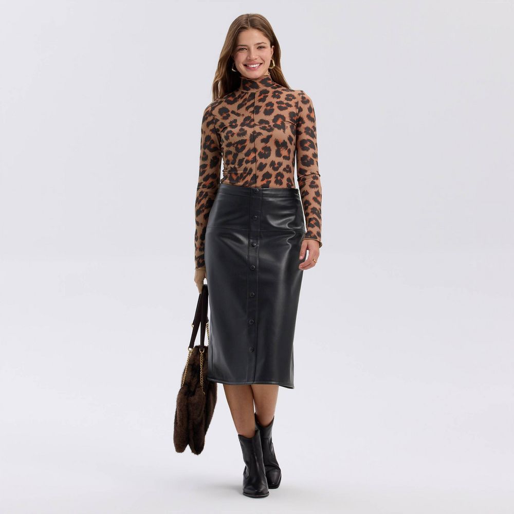 New - Women's Button-Front Midi A-Line Skirt - A New Day™ Black XL