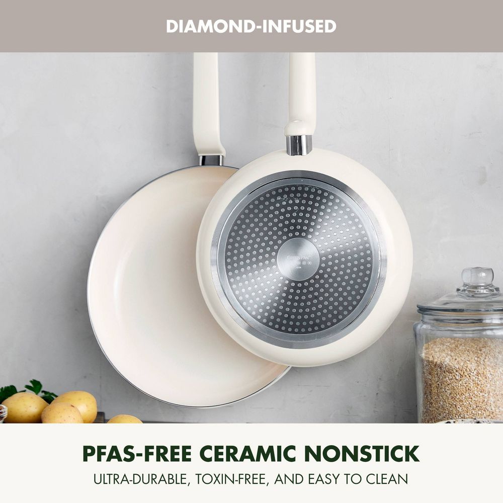 New - GreenPan Rio Advanced 2pc (10" and 12") Ceramic Nonstick Fry Pan Set Cream