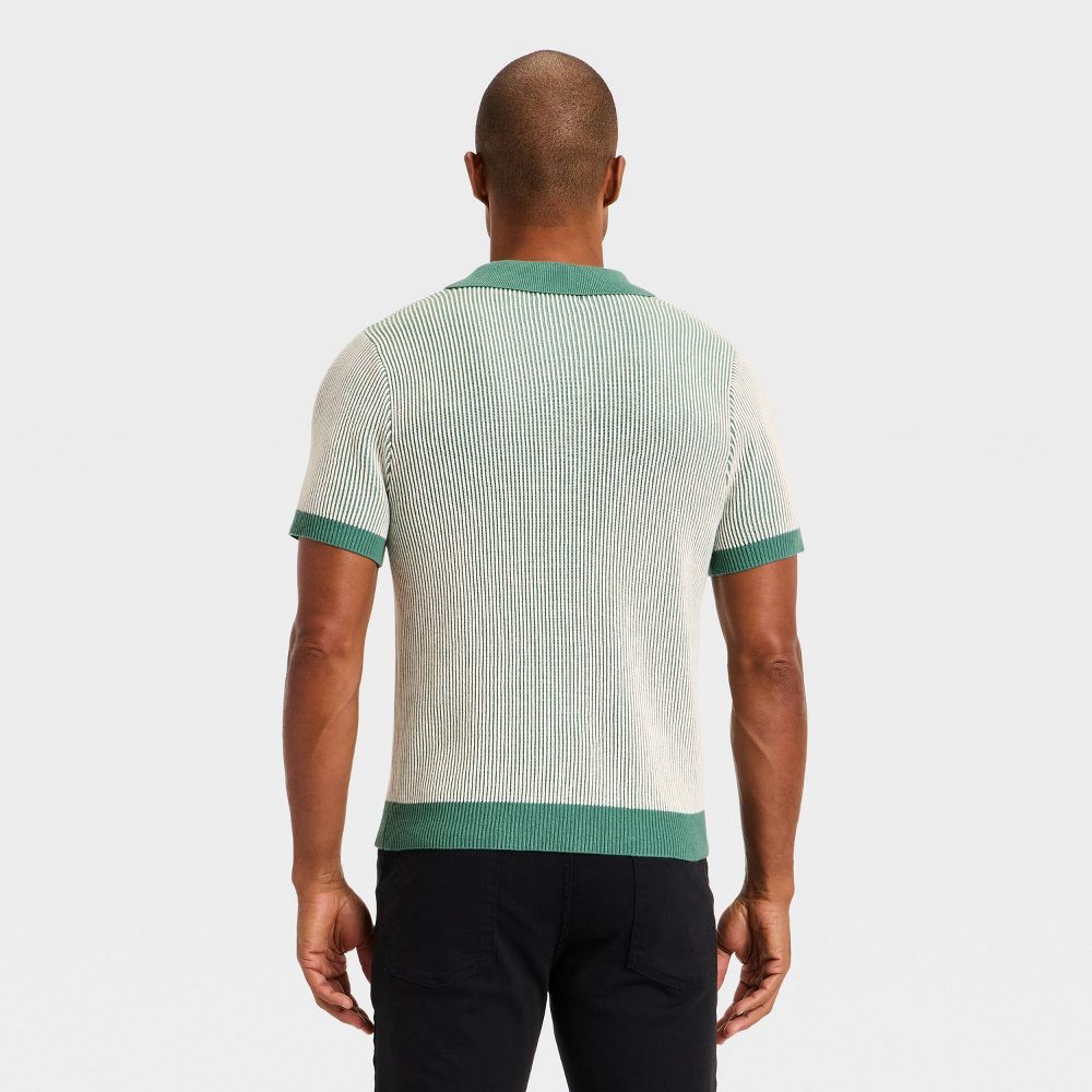 New - Men's Short Sleeve Full Button Sweater - Goodfellow & Co™ Cream/Green S