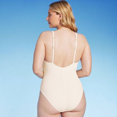 New - Shade & Shore Women's Pucker High Leg One Piece Swimsuit Square Neck Shade & ShoreBullseye Deals