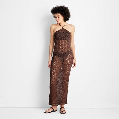 Open Box - Future Collective Women's See-Through Open Stitch Maxi Sheer Dress Future Collective with Jenee NaylorBullseye Deals