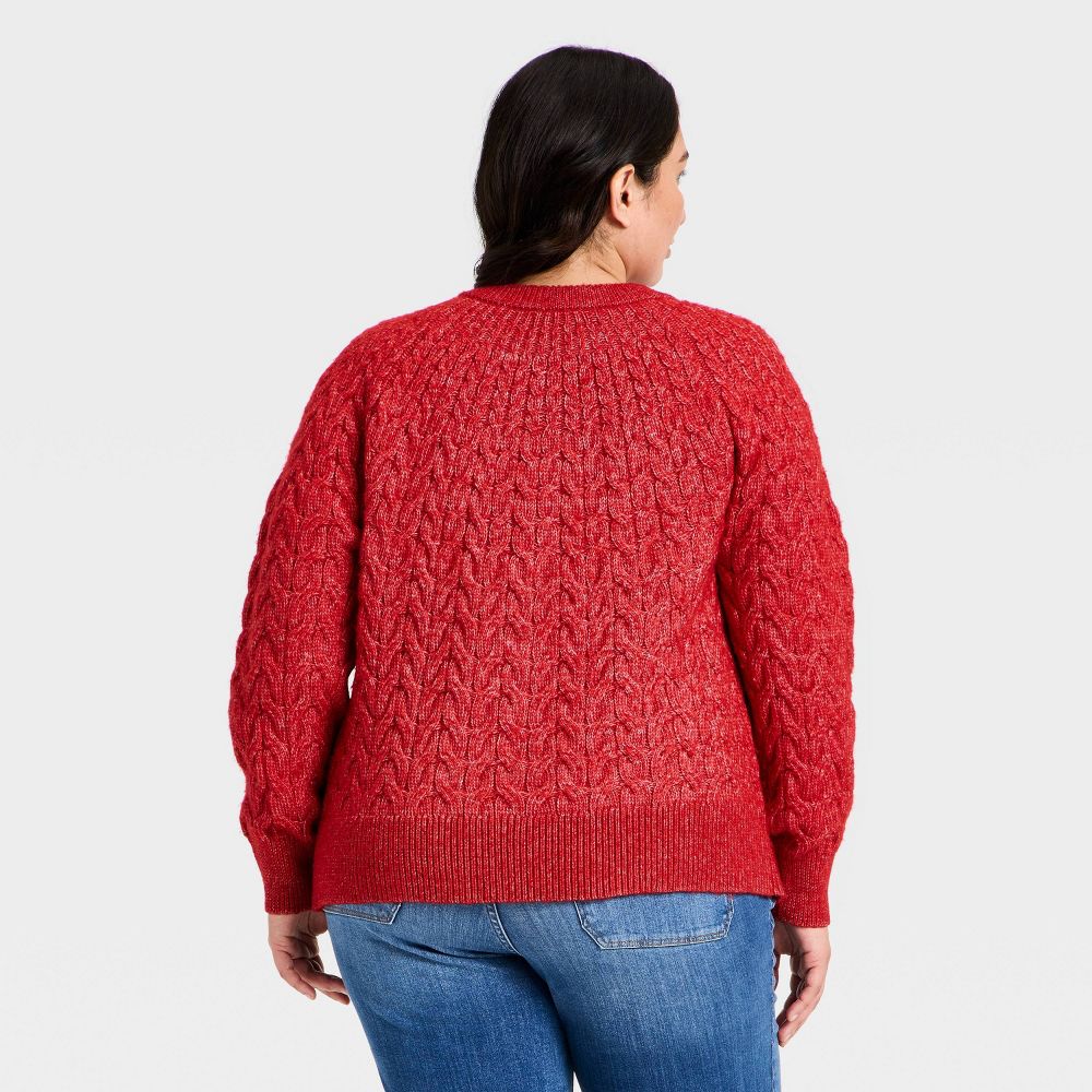 Open Box - Women's Button-Front Cable Knit Cardigan Sweater - Ava & Viv™ Red 1X