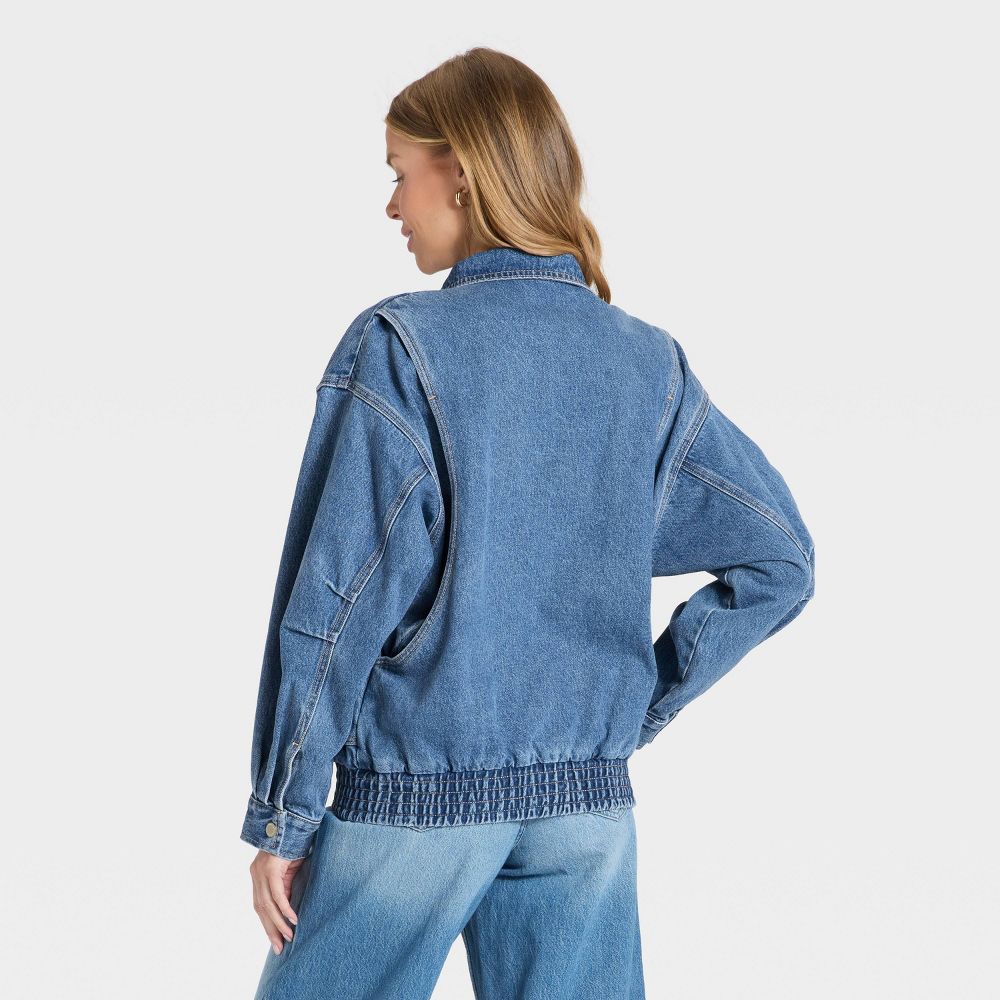 New - Women's Relaxed Bomber Denim Jacket - Universal Thread™ Medium Wash XL