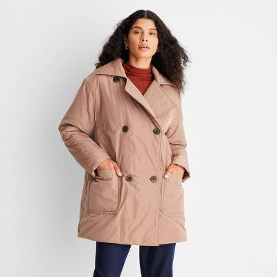 Future Collective Reese Women's Plus Winter Mini Puffer Trench Coat Jacket Future Collective with ReeseBullseye Deals