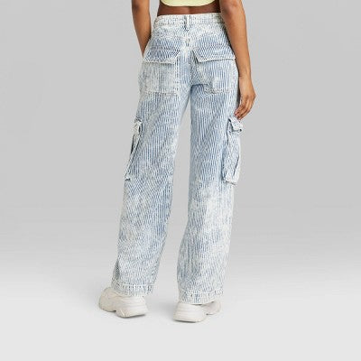 New - Women's Mid-Rise Cargo Baggy Wide Leg Utility Jeans - Wild Fable Wild FableBullseye Deals