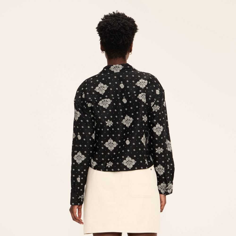 Open Box - Women's Bandana Print Button-Down Long Sleeve Collared Utility Shirt - Woolrich x Target Black XXS