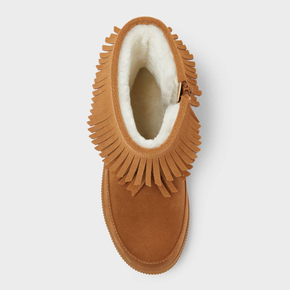 New - Kids' Fiona Fringe Cozy Boots - Cat & Jack™ Cognac 3