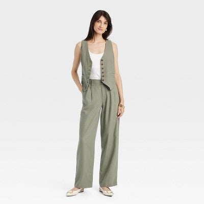 New - Women's High-Rise Linen Pleat Front Straight Trousers - A New Day A New DayBullseye Deals