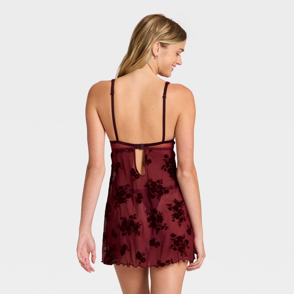 New - Women's Flocked Lingerie Slip Dress - Auden™ Berry Red XL
