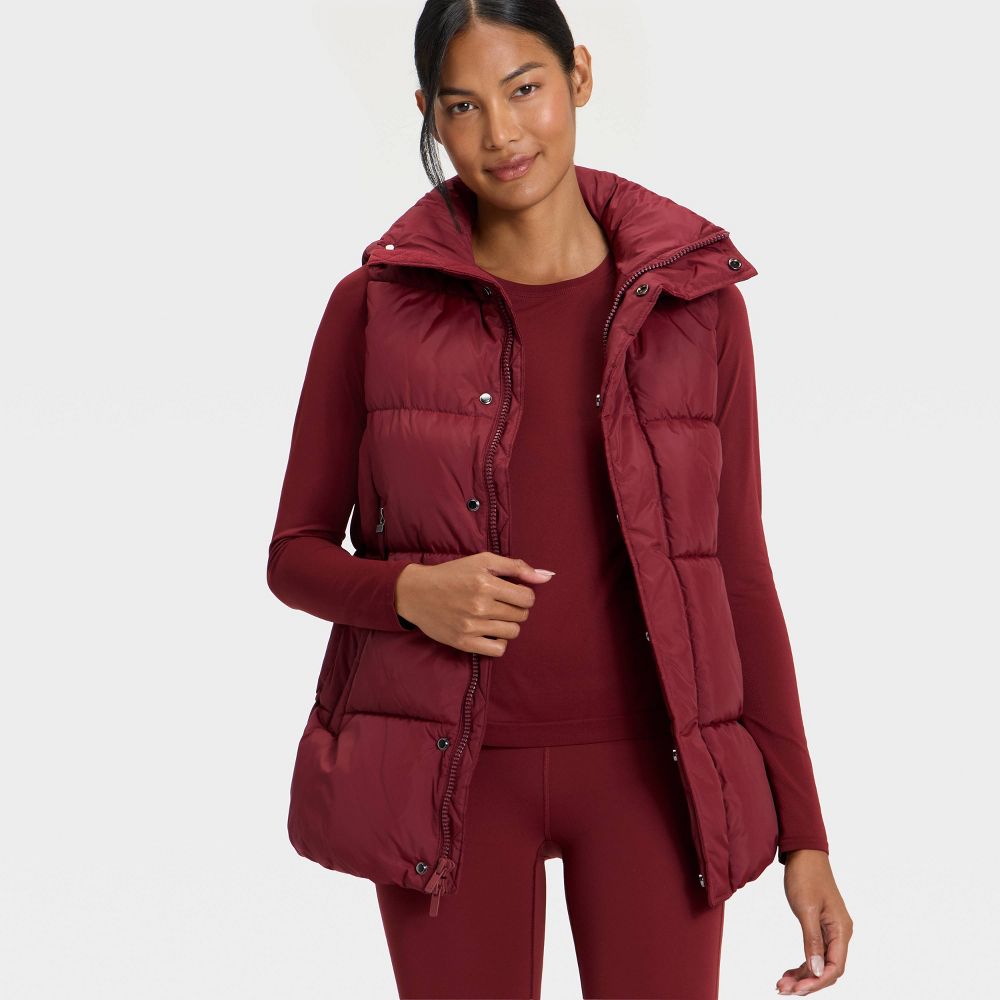 New - Women's Long Puffer Vest - All In Motion™ Maroon M