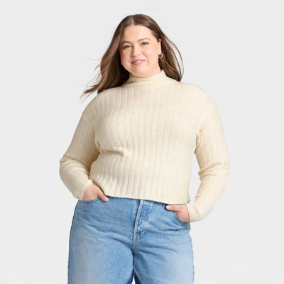 New - Women's Ribbed Mock Turtleneck Pullover Sweater - Universal Thread™ Cream XXL
