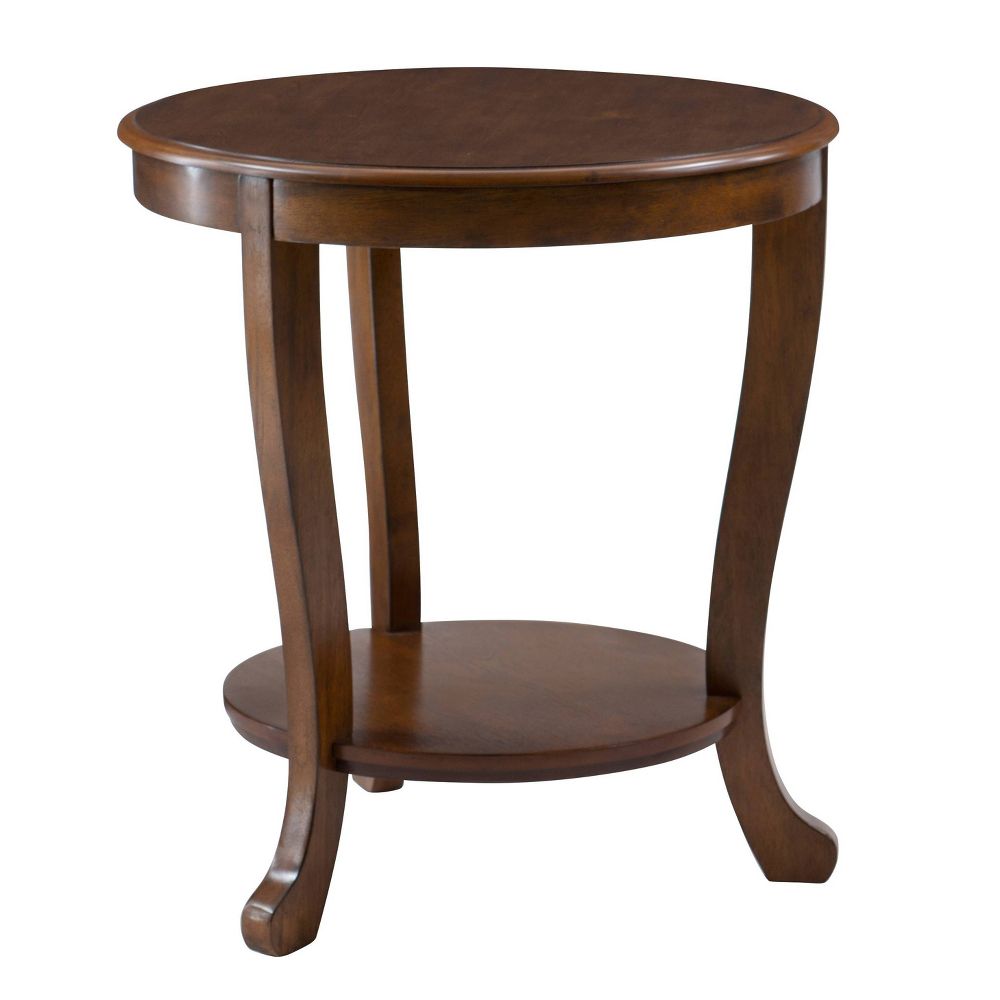 Open Box - Dermott Transitional Side Table with Lower Shelf Hazelnut Brown - Powell: Elegant Round End Table for Living Room