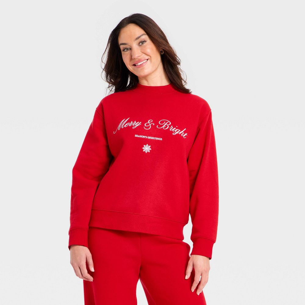 New - Women's Holiday Knit Embroidered Pullover Sweatshirt - Universal Thread™ Red M