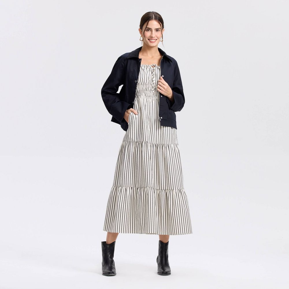 New - Women's Midi A-Line Dress - Universal Thread™ White/Black Striped XL