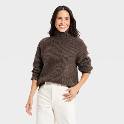 New - Women's Textured Mock Turtleneck Pullover Sweater - Universal Thread™ Brown XL