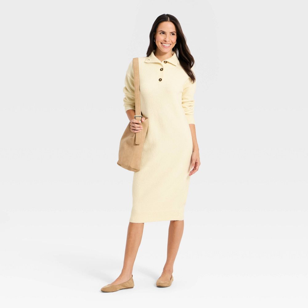 New - Women's Long Sleeve Midi Sweater Dress - Universal Thread™ Cream M