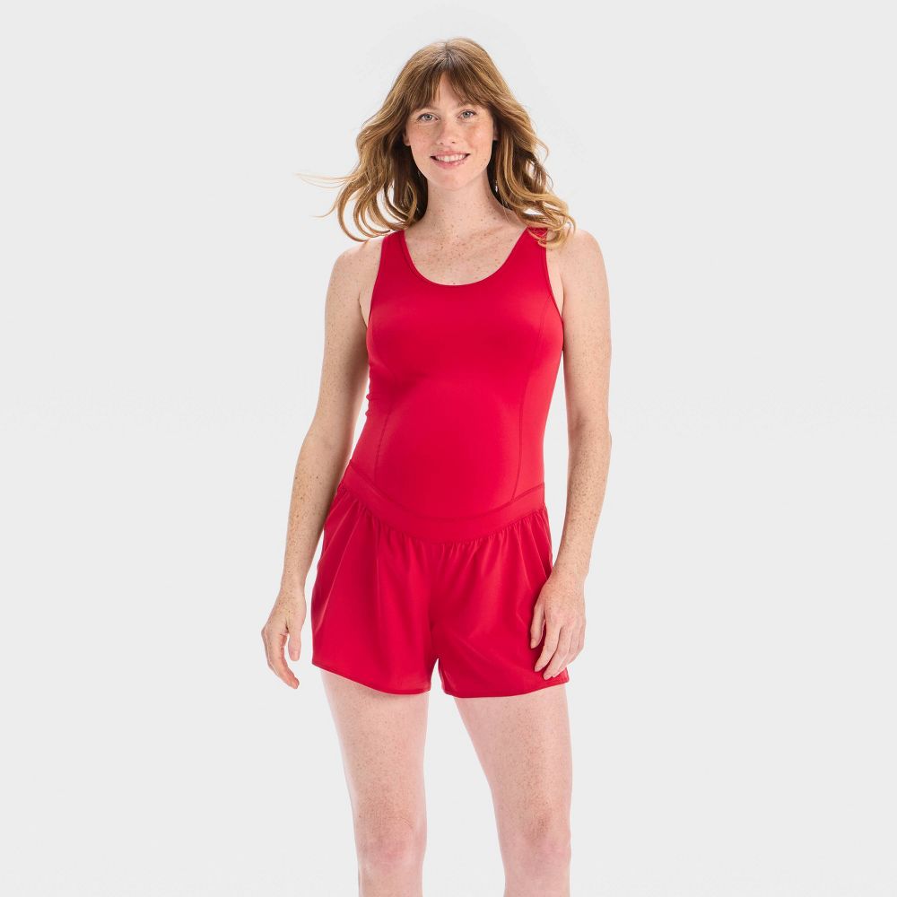 Open Box - Athletic Maternity Romper - Isabel Maternity by Ingrid & Isabel™ Red XS