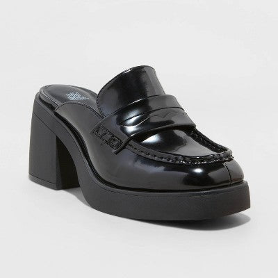 New - Wild Fable Women's 3" Chunky Block High Heel Slip On Penny-Loafer Mules Wild FableBullseye Deals