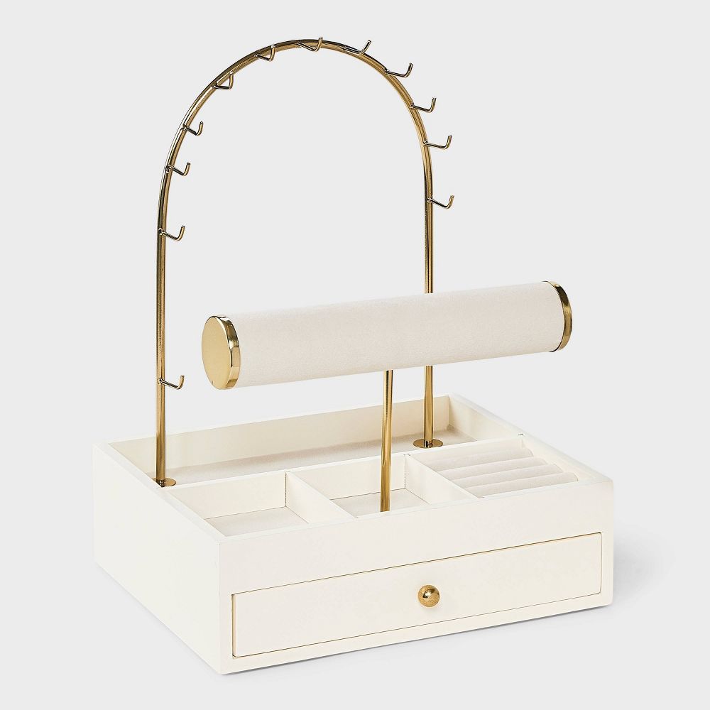 New - Arched Necklace and Bracelet Standing Drawer Organizer Jewelry Box - A New Day™ Gold/Cream