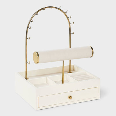 New - Arched Necklace and Bracelet Standing Drawer Organizer Jewelry Box - A New Day™ Gold/Cream