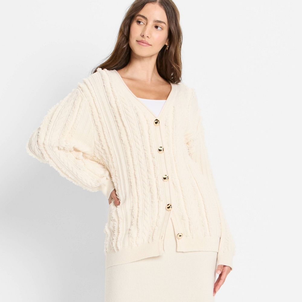 New - Women's Relaxed Cardigan Sweater - Future Collective Cream L