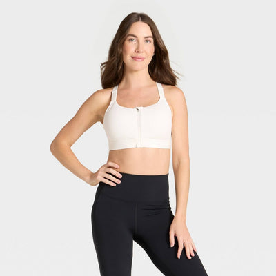 New - Women's High Support Front Zip Bra - All In Motion™ Cream 36D