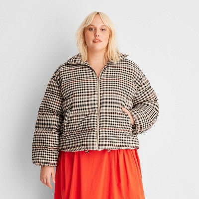 Women's Zip-Up Checkered Puffer Coat - Future Collective with Reese Blutstein Future Collective with ReeseBullseye Deals