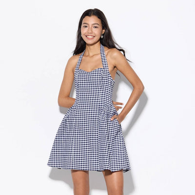 New - Women's Mini Dress - Wild Fable™ Navy Blue Gingham XS