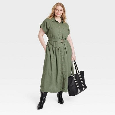 New - Women's Short Sleeve Belted Midi Shirtdress - Universal Thread Universal ThreadBullseye Deals
