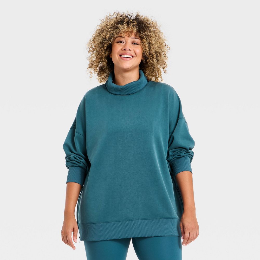 New - Women's Airy Sleek Funnel Neck Sweatshirt - All In Motion™ Blue L