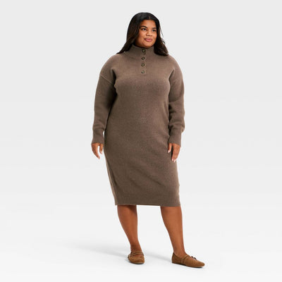 New - Women's Long Sleeve Midi Sweater Dress - Universal Thread™ Brown XXL