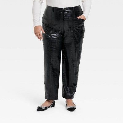 A New Day Women's Plus Relaxed High Rise Ankle Faux-Croc Leather Pants A New DayBullseye Deals