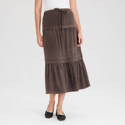 New - Women's Faux Suede Tiered Midi A-Line Skirt - Universal Thread™ Taupe XL