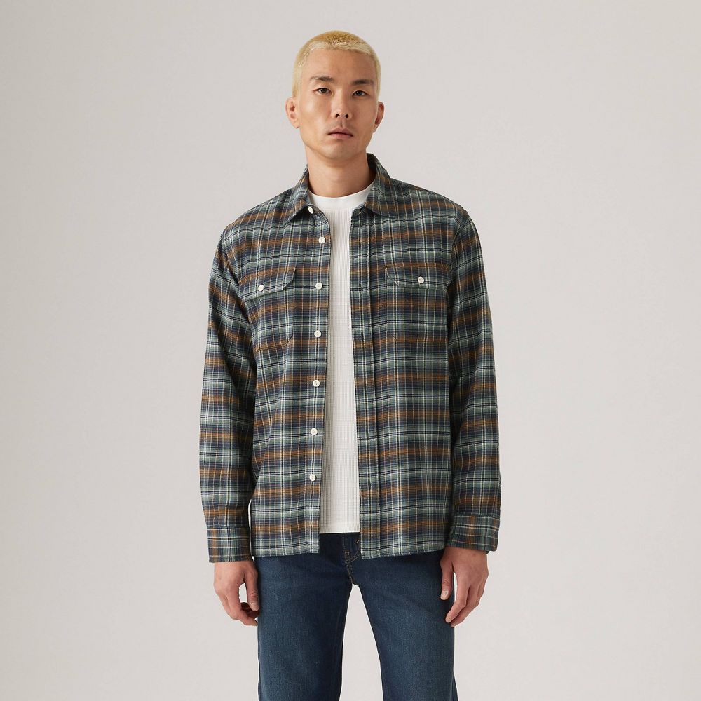 New - Levi's® Men's Worker Standard Fit Long Sleeve Button-Down Shirt - Navy Plaid Ledger XXL