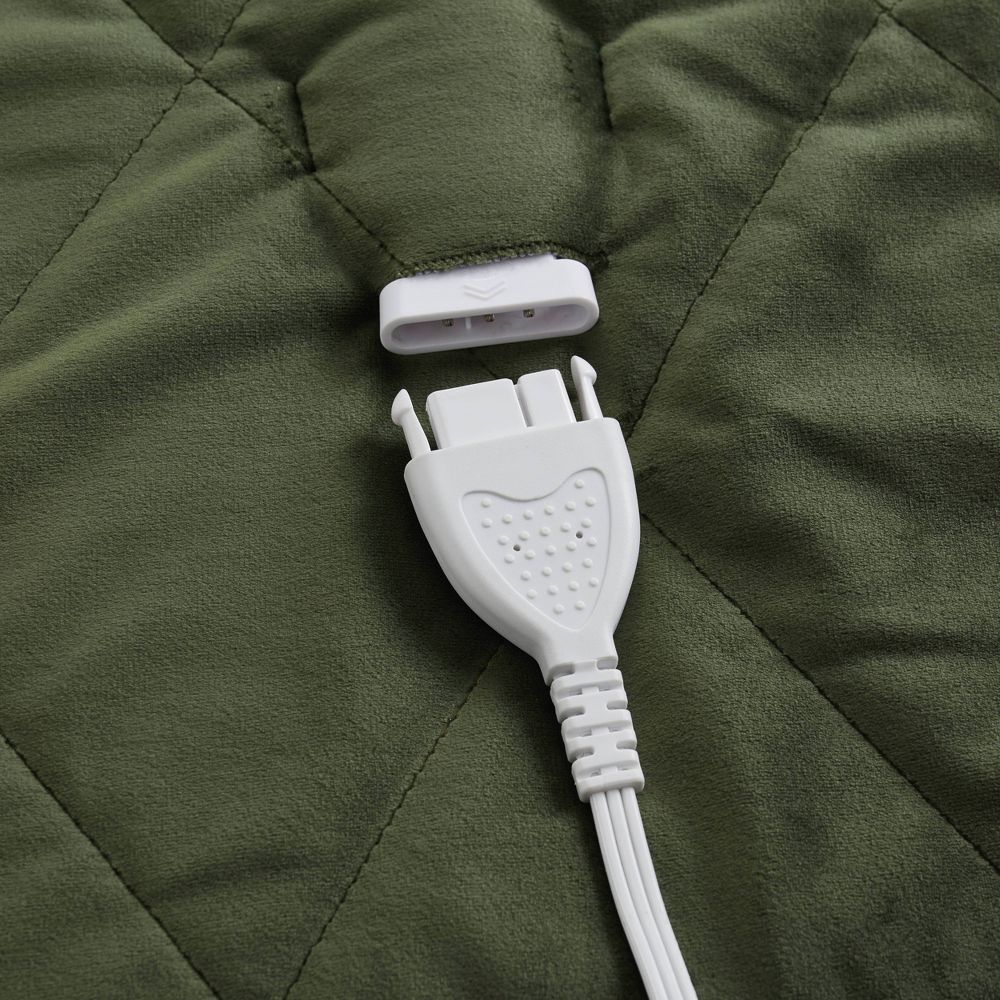New - Brookstone Twin Heated Diamond Stitch Quilt Blanket Olive Green