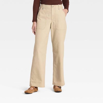 New - Women's Mid-Rise Straight Leg Cargo Pants - Universal Thread™ Tan 10
