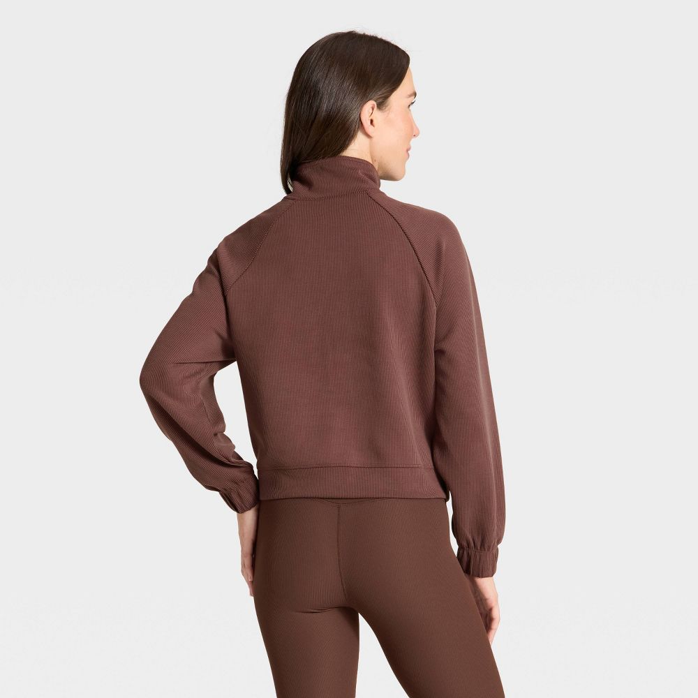 New - Women's Airy Sleek Ribbed Full Zip Jacket - All In Motion™ Brown XL
