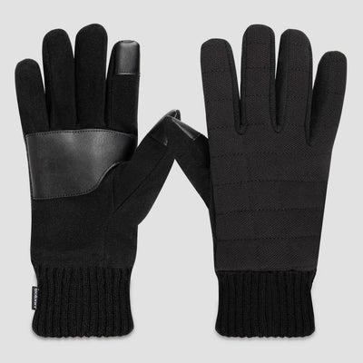 New - Isotoner Men's Quilted Stretched Knitted Gloves - Black M