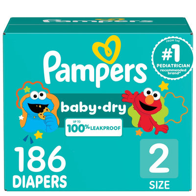 New - Pampers Baby Dry Diapers Pack - Size 2 -186ct